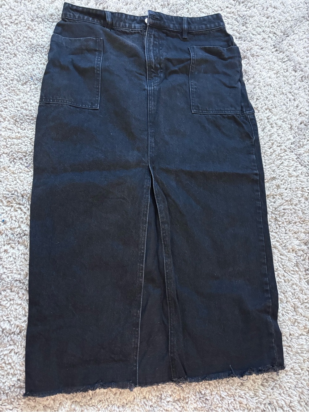 Zara High-Waist Black Denim Maxi Skirt with Front Slit